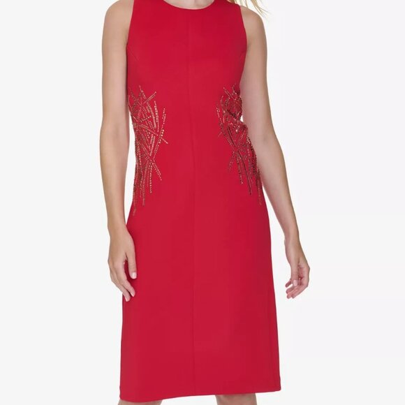 Andrew Marc Sleeveless Beaded Sheath Dress NWT Size 10 - Picture 3 of 6